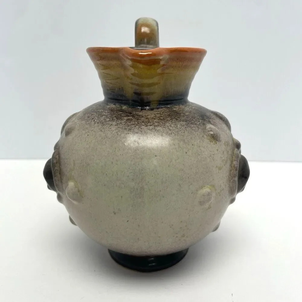 Ceramic Pitcher Brown Orange Flower Handle Decorative Made In Germany Small